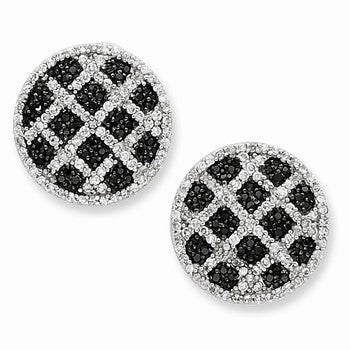 Sterling Silver Black White CZ Round Omega Back Earrings