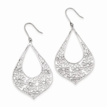 Sterling Silver Flowers w/ CZ Teardrop Dangle Earrings