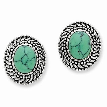 Sterling Silver Antiqued Simulated Turquoise Post Earrings