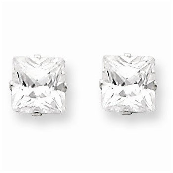 Sterling Silver 5mm Square CZ 4 Prong Stud Earrings