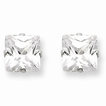 Sterling Silver 6mm Square CZ 4 Prong Stud Earrings