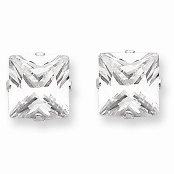 Sterling Silver 7mm Square CZ 4 Prong Stud Earrings