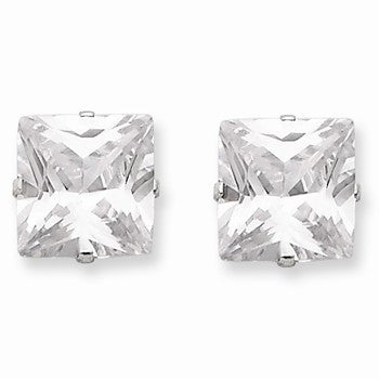 Sterling Silver 10mm Square CZ 4 Prong Stud Earrings