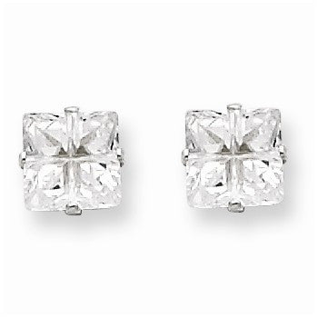 Sterling Silver 5mm Square CZ 4 Prong Stud Earrings