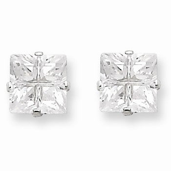 Sterling Silver 6mm Square CZ 4 Prong Stud Earrings