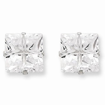 Sterling Silver 9mm Square CZ 4 Prong Stud Earrings