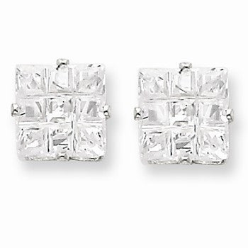 Sterling Silver 7mm Square CZ 4 Prong Stud Earrings