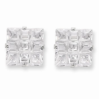 Sterling Silver 10mm Square CZ 4 Prong Stud Earrings