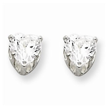 Sterling Silver 5mm Heart 3 Prong CZ Stud Earrings