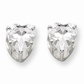 Sterling Silver 6mm Heart 3 Prong CZ Stud Earrings