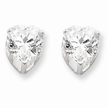 Sterling Silver 7mm Heart 3 Prong CZ Stud Earrings