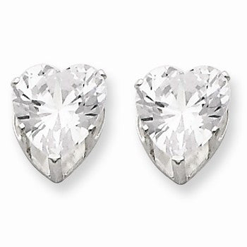 Sterling Silver 8mm Heart 3 Prong CZ Stud Earrings