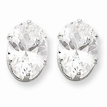 Sterling Silver 9x7 Oval CZ Stud Earrings