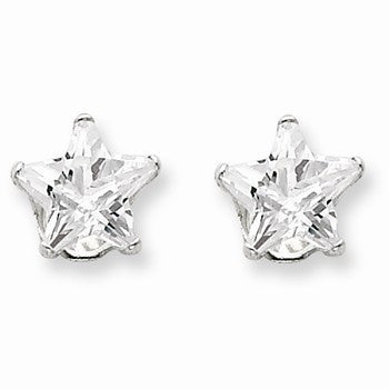 Sterling Silver 8mm Star CZ Stud Earrings