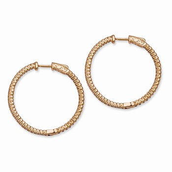 Sterling Silver Rose Gold-plated CZ In & Out Round Hoop Earrings