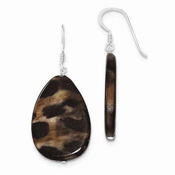 Sterling Silver Large Mother of Pearl Brown Tiger Tear Drop Earrings