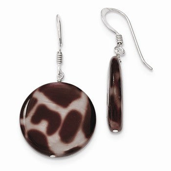 Sterling Silver Small Mother of Pearl Brown & Cream Disc Earrings