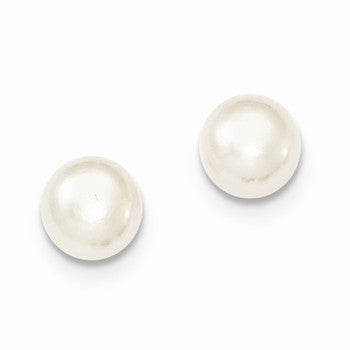 Sterling Silver 8-8.5m White Freshwater CulturedButton Pearl Stud Earrings