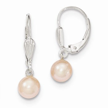 Sterling Silver 6-7mm Pink Freshwater CulturedPearl Leverback Earrings