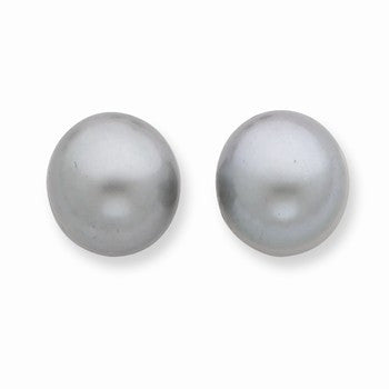 Sterling Silver Grey 10-11mm Freshwater CulturedButton Pearl Stud Earring, Jewelry Earrings