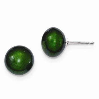 Sterling Silver Green 10-11mm Freshwater CulturedButton Pearl Stud Earring, Jewelry Earrings