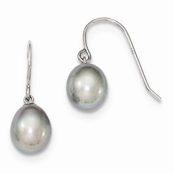 Sterling Silver Grey 8-9mm Freshwater Cultured Pearl Dangle Earrings