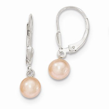 Sterling Silver 6-7mm Pink Freshwater CulturedPearl Leverback Earrings