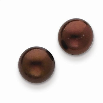 Sterling Silver Brown 8-9mm Freshwater CulturedButton Pearl Stud Earrings