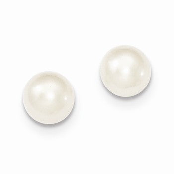 Sterling Silver 7-7.5mm White FW Cult. Button Pearl Stud Earrings