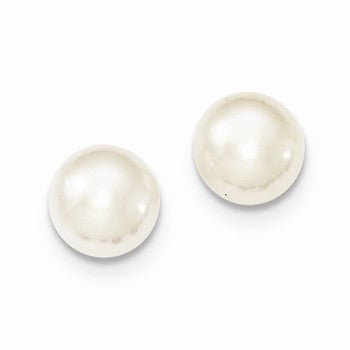 Sterling Silver 9-9.5m White Freshwater CulturedButton Pearl Stud Earrings