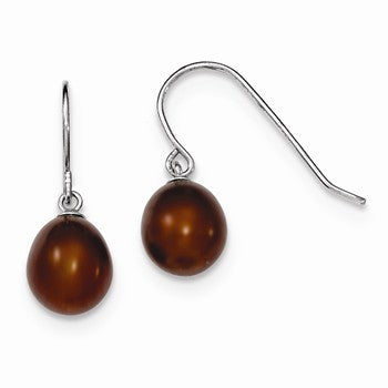 Sterling Silver Brown 8-9mm Freshwater Cult Pearl Dangle Earrings