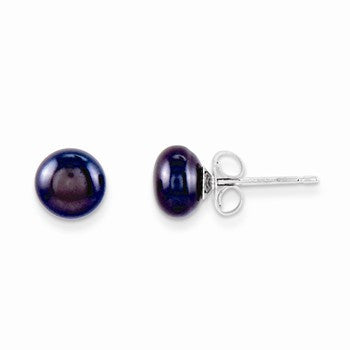 Sterling Silver Black 6-7mm Freshwater Cultured Button Pearl Stud Earring, Jewelry Earrings