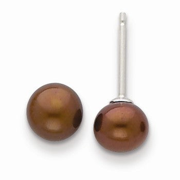 Sterling Silver 6.5-7mm FW Cult. Button Pearl Brown Earrings