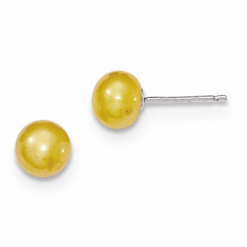 Sterling Silver 6.5-7mm FW Cult. Button Pearl Yellow Earrings