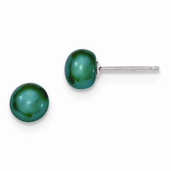 Sterling Silver 6.5-7mm FW Cult. Button Pearl Teal Earrings