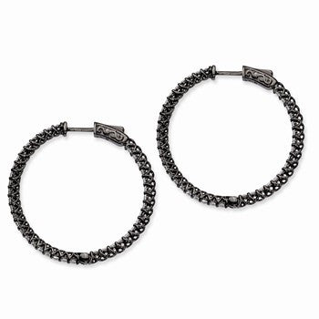 Sterling Silver Ruthenium-plated CZ In & Out Hinged Hoop Earrings