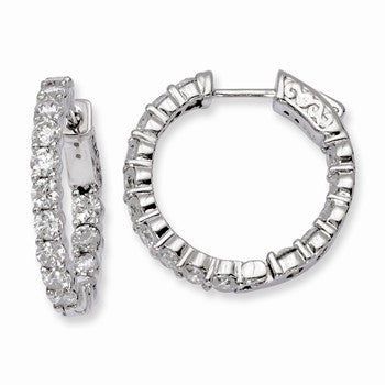 Sterling Silver Rhodium-plated CZ In & Out Hinged Hoop Earrings