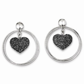 Sterling Silver Rhodium Plated Glitter Enamel Heart Post Earrings