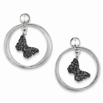 Sterling Silver Rhodium Plated Glitter Enamel Butterfly Post Earrings