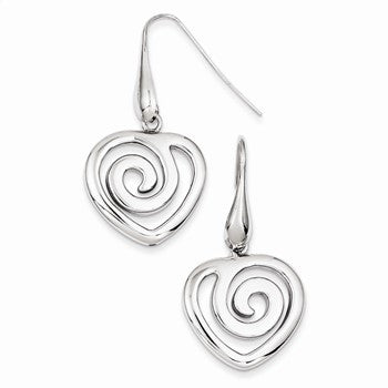 Sterling Silver Polished Heart Dangle Earrings