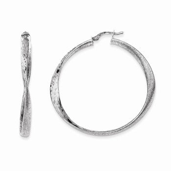 Sterling Silver Satin & Polished Textured Twisted Hoop Earrings