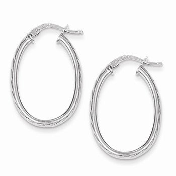 Sterling Silver Textured Hollow Oval Hoop Earrings