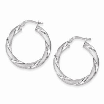 Sterling Silver Satin & Polished Twisted Hoop Earrings