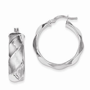 Sterling Silver Satin & Polished Twisted Hoop Earrings