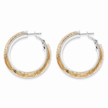 Sterling Silver Rose Gold Plated Patterned Hoop Tube Earrings