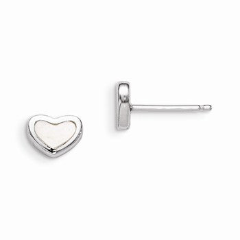 Sterling Silver Rhodium Plated White Mother of Pearl Heart Post Earrings