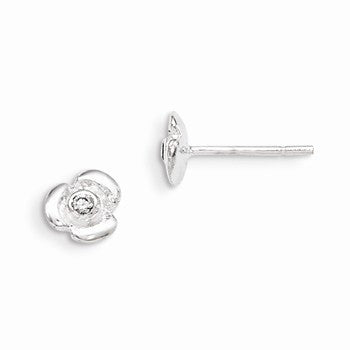 Sterling Silver Flower with CZ Post Earring, Jewelry Earrings