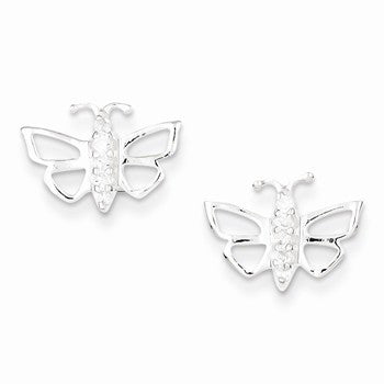 Sterling Silver CZ Butterfly Post Earrings