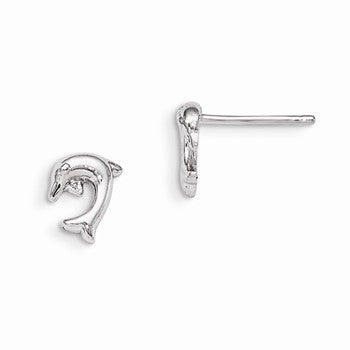 Sterling Silver Rhodium Plated Dolphin Post Earrings