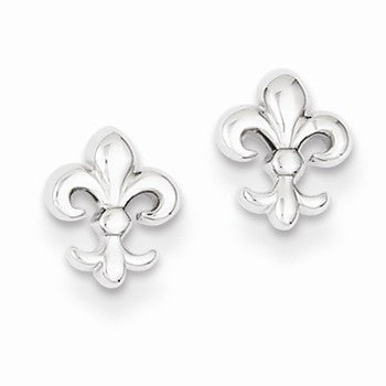 Sterling Silver Rhodium Plated Fleur de lis Post Earrings